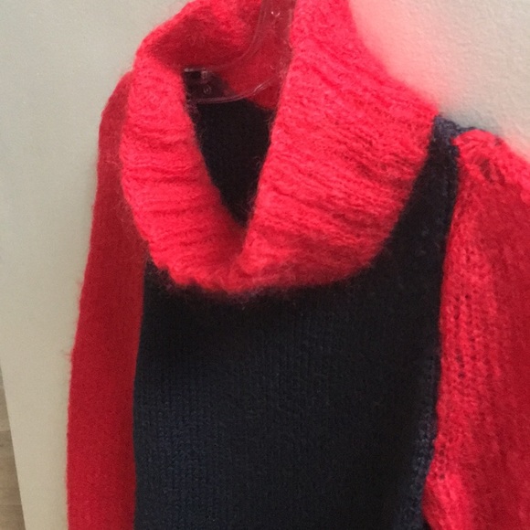 Colorblock mohair & wool cowlneck sweater, sz. M - Picture 2 of 4